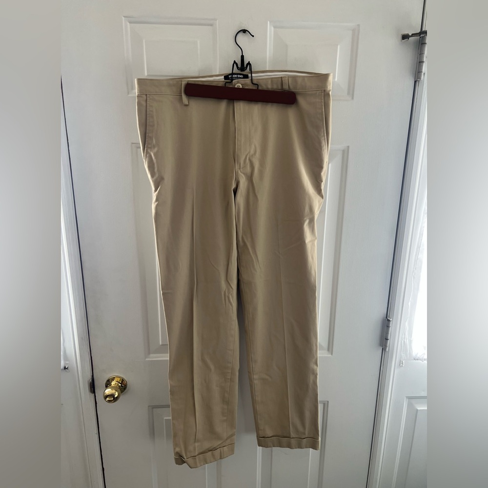 Lands' End Traditional Fit Chino Pants Men's 38 Tan Flat Front Slash Pocket
